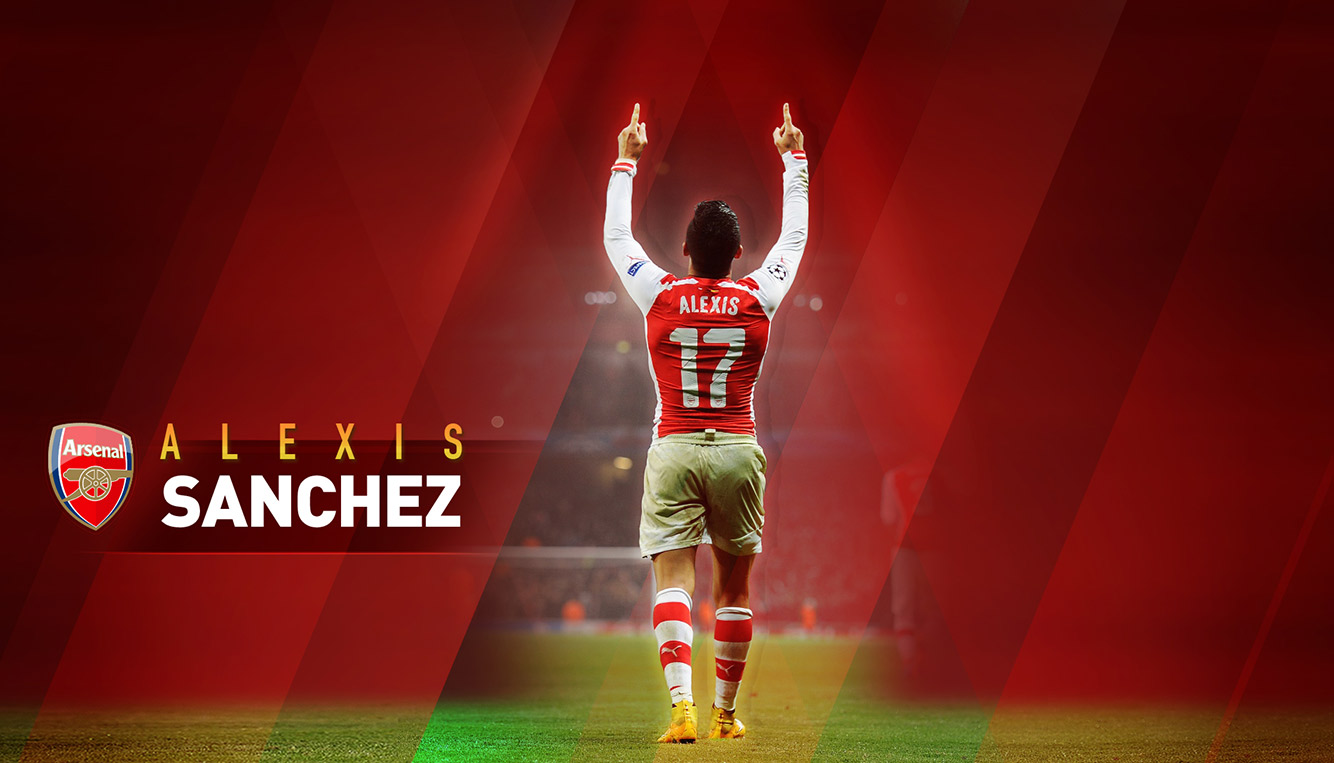 Graphic of soccer player Alexis Sanchez on a red background