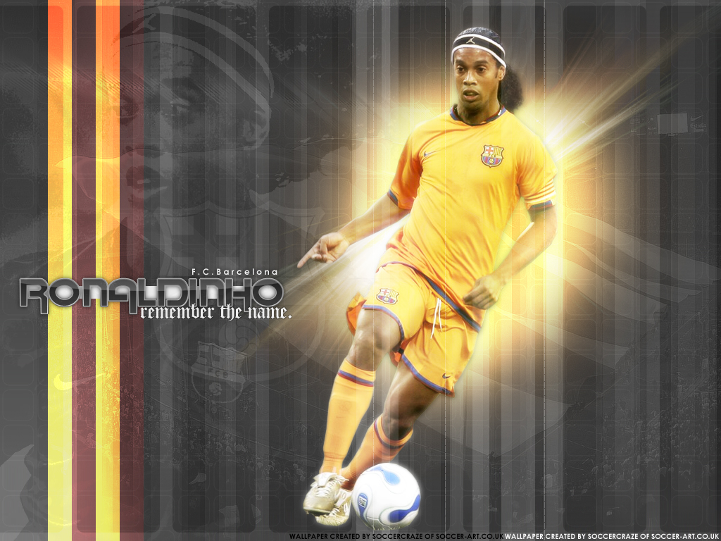 Graphic of the soccer legend Ronaldinho on a gray background